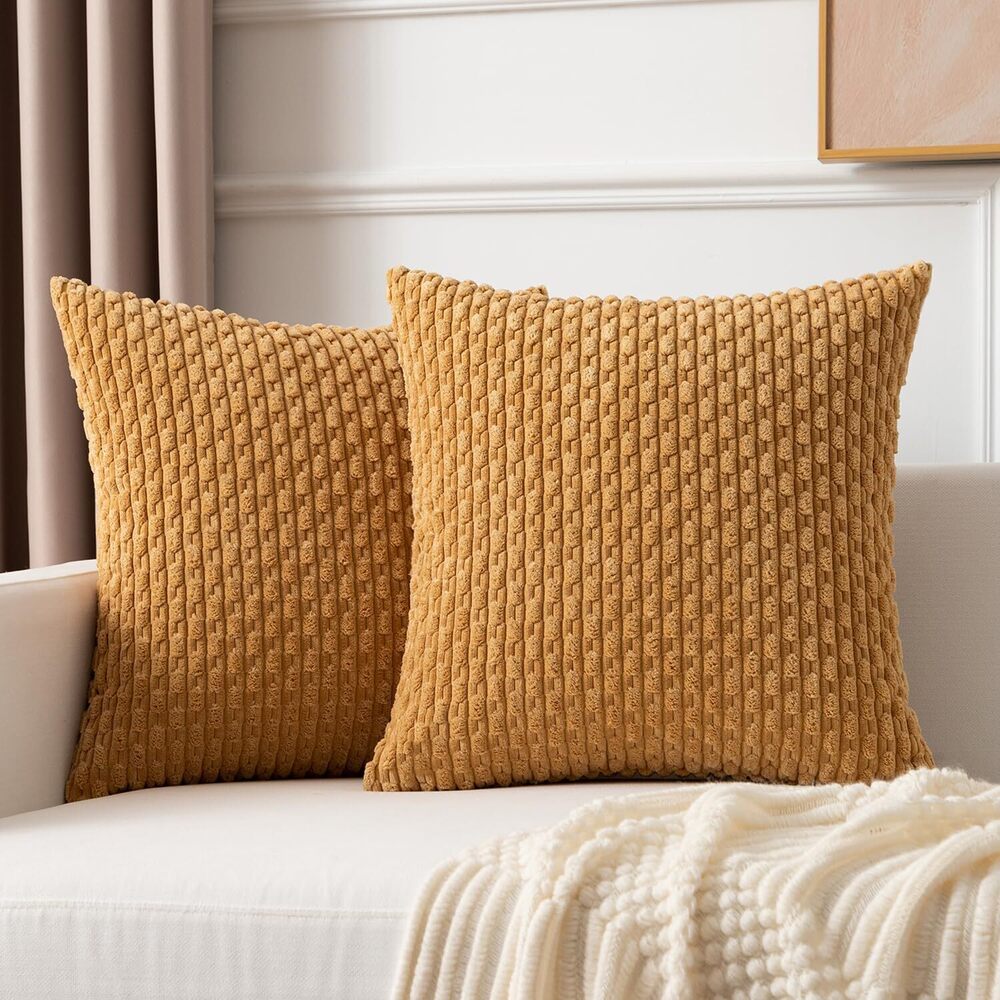 1307 Kevin Textile Throw Pillow Covers Soft Corduroy Decorative Set of 2